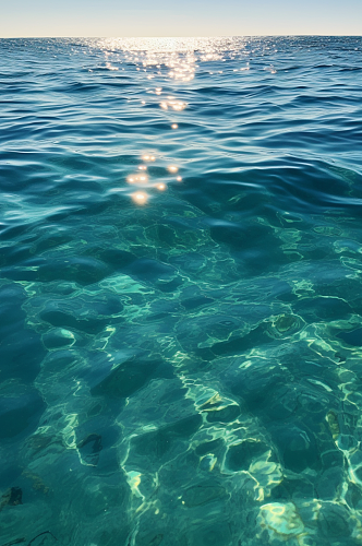 碧绿海水水面大海天空摄影背景数字艺术图片