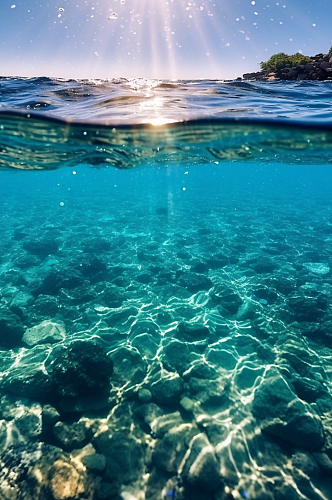 碧绿海水水面大海天空摄影背景数字艺术图片