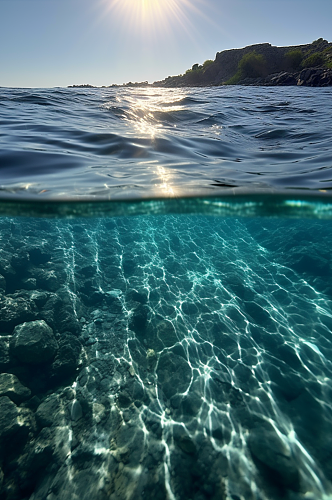 碧绿海水水面大海天空摄影背景数字艺术图片