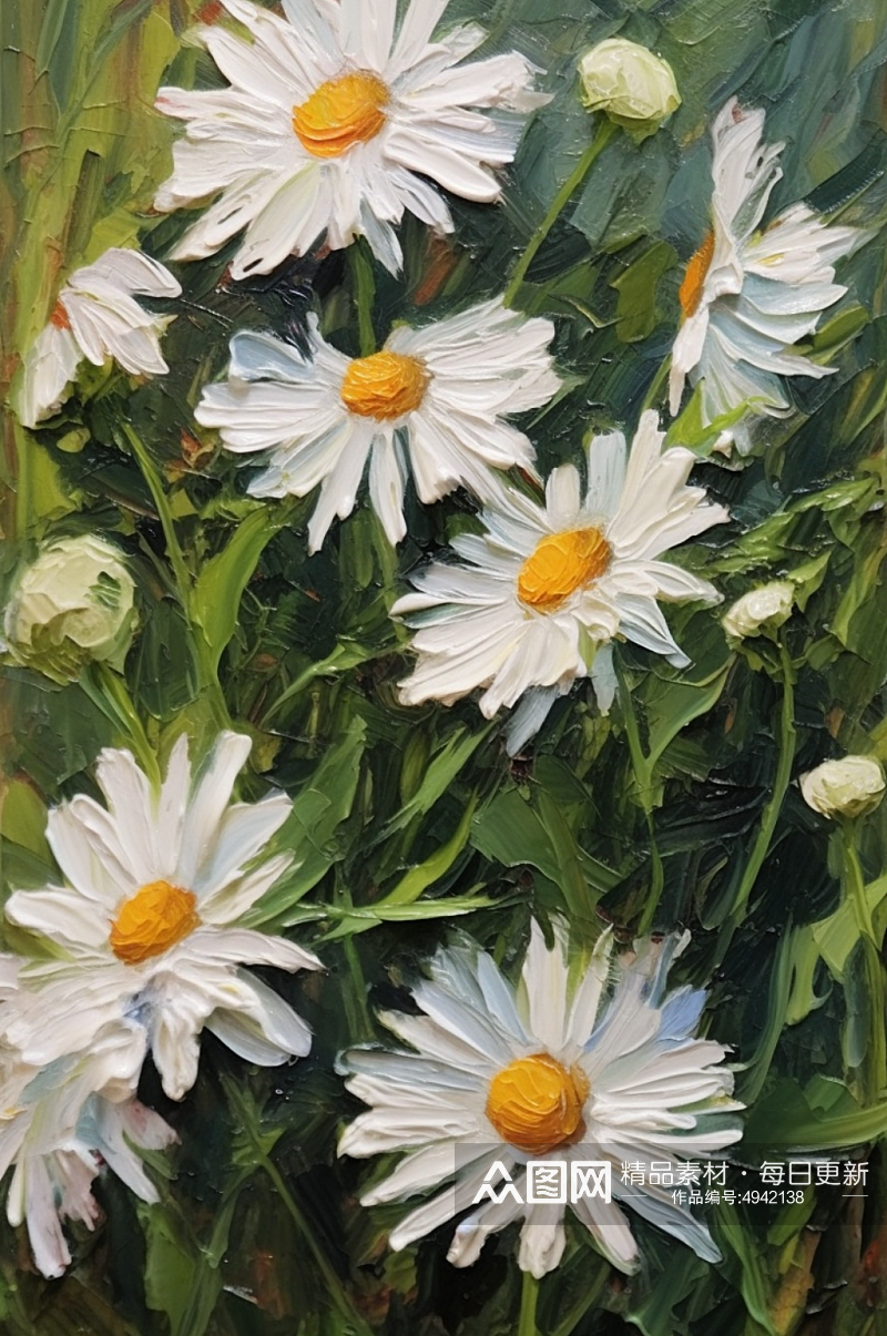 白色清新花朵治愈油画素材