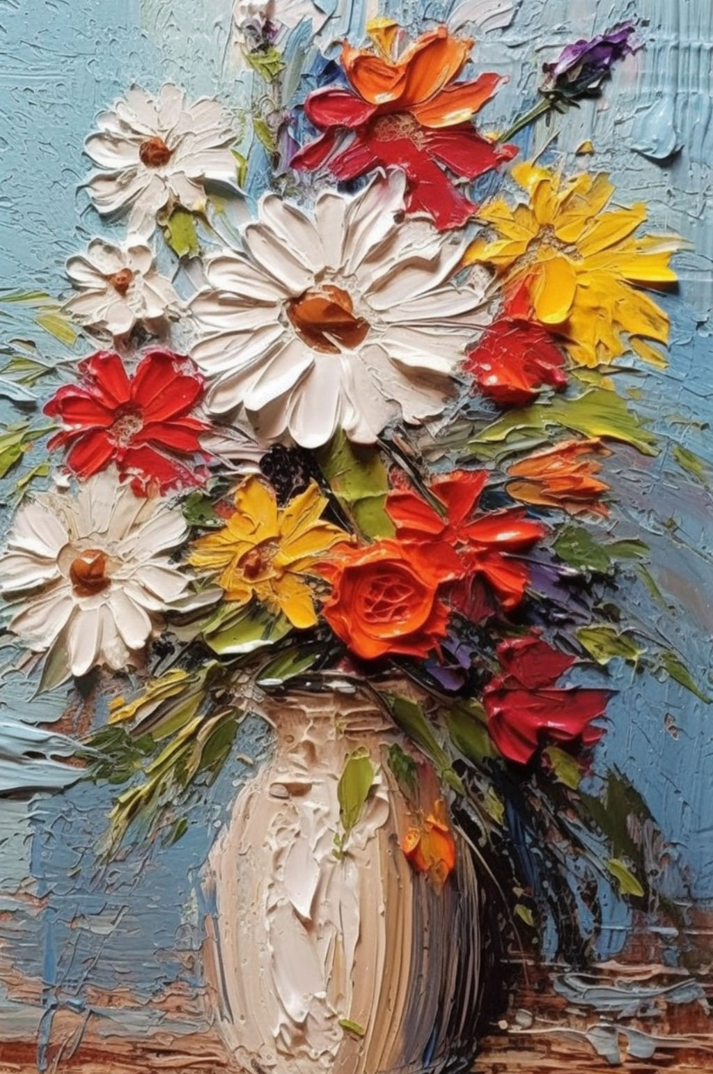 陶瓷花瓶插花鲜艳花朵装饰油画素材