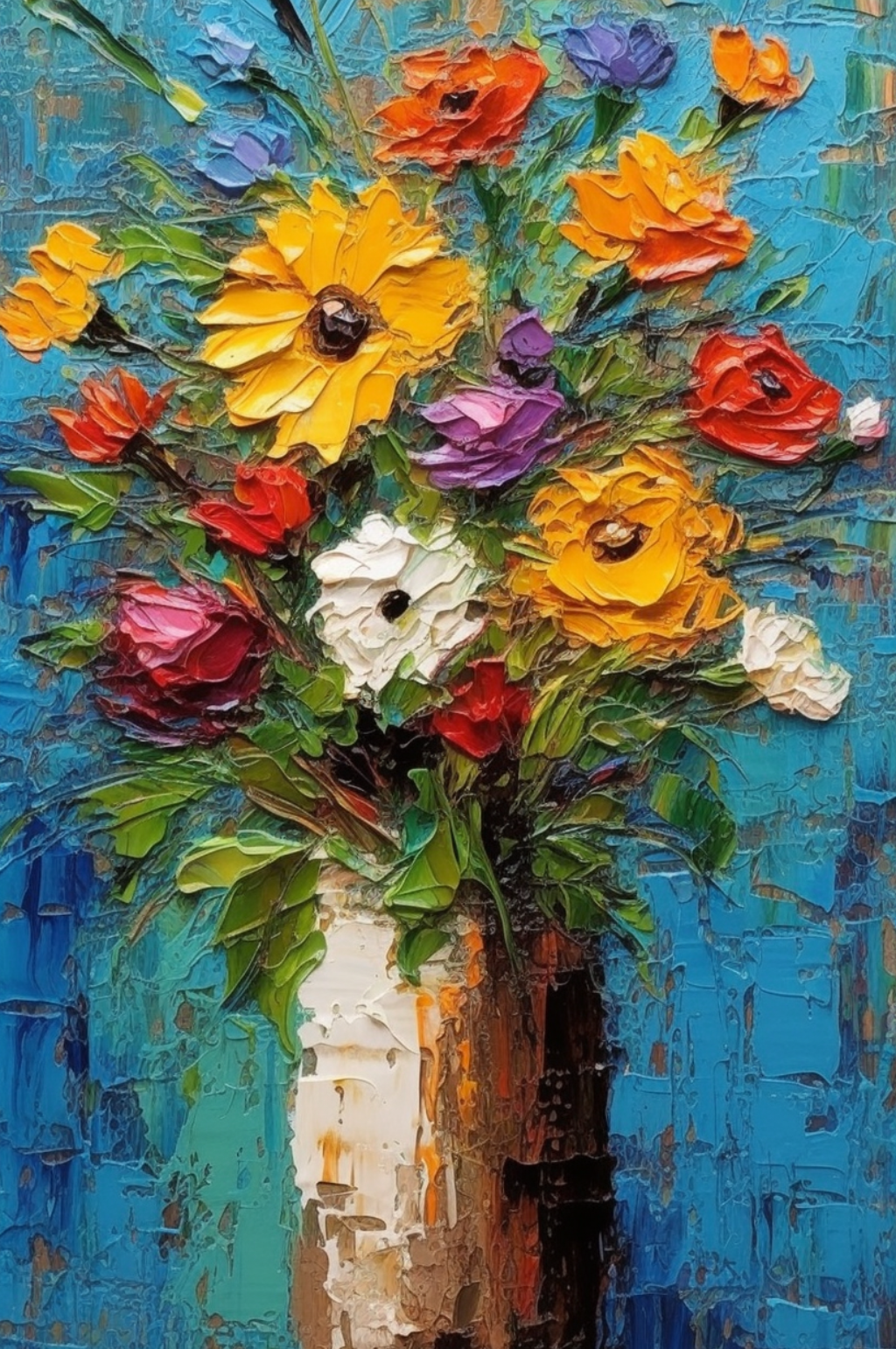 陶瓷花瓶插花鲜艳花朵装饰油画素材