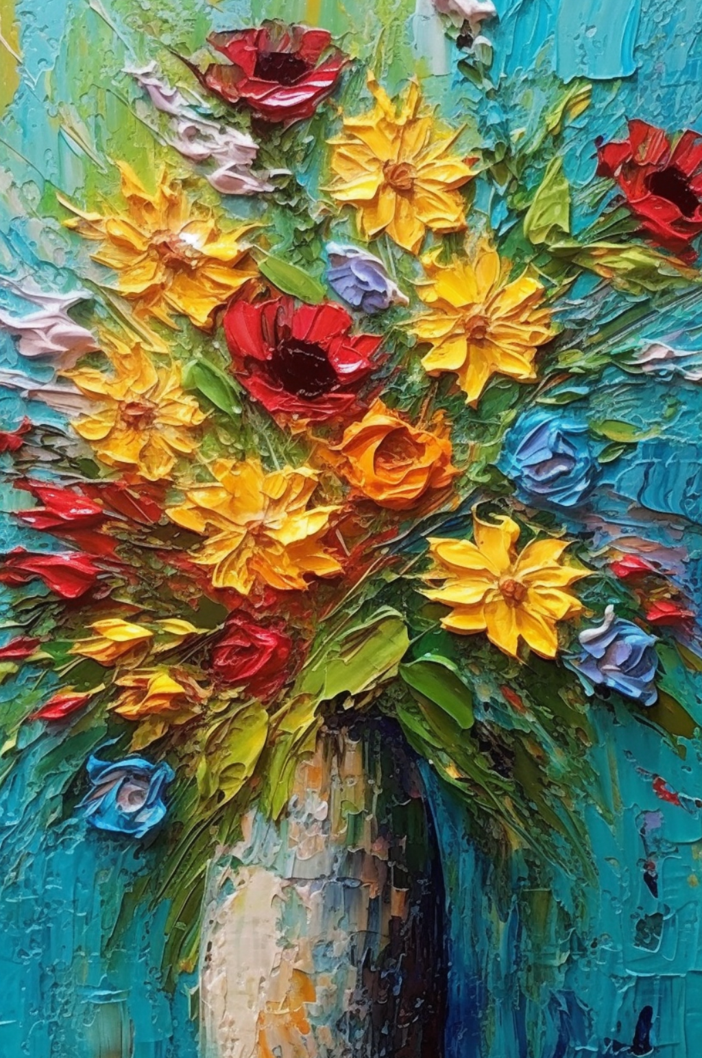 陶瓷花瓶插花鲜艳花朵装饰油画素材