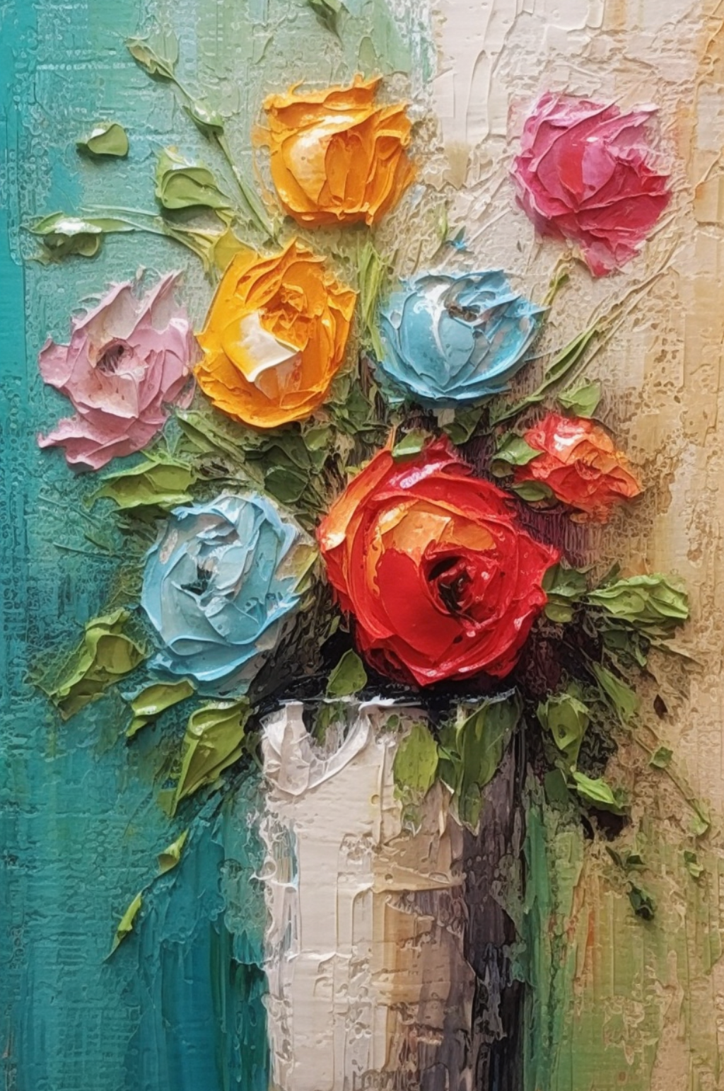 陶瓷花瓶插花鲜艳花朵装饰油画素材