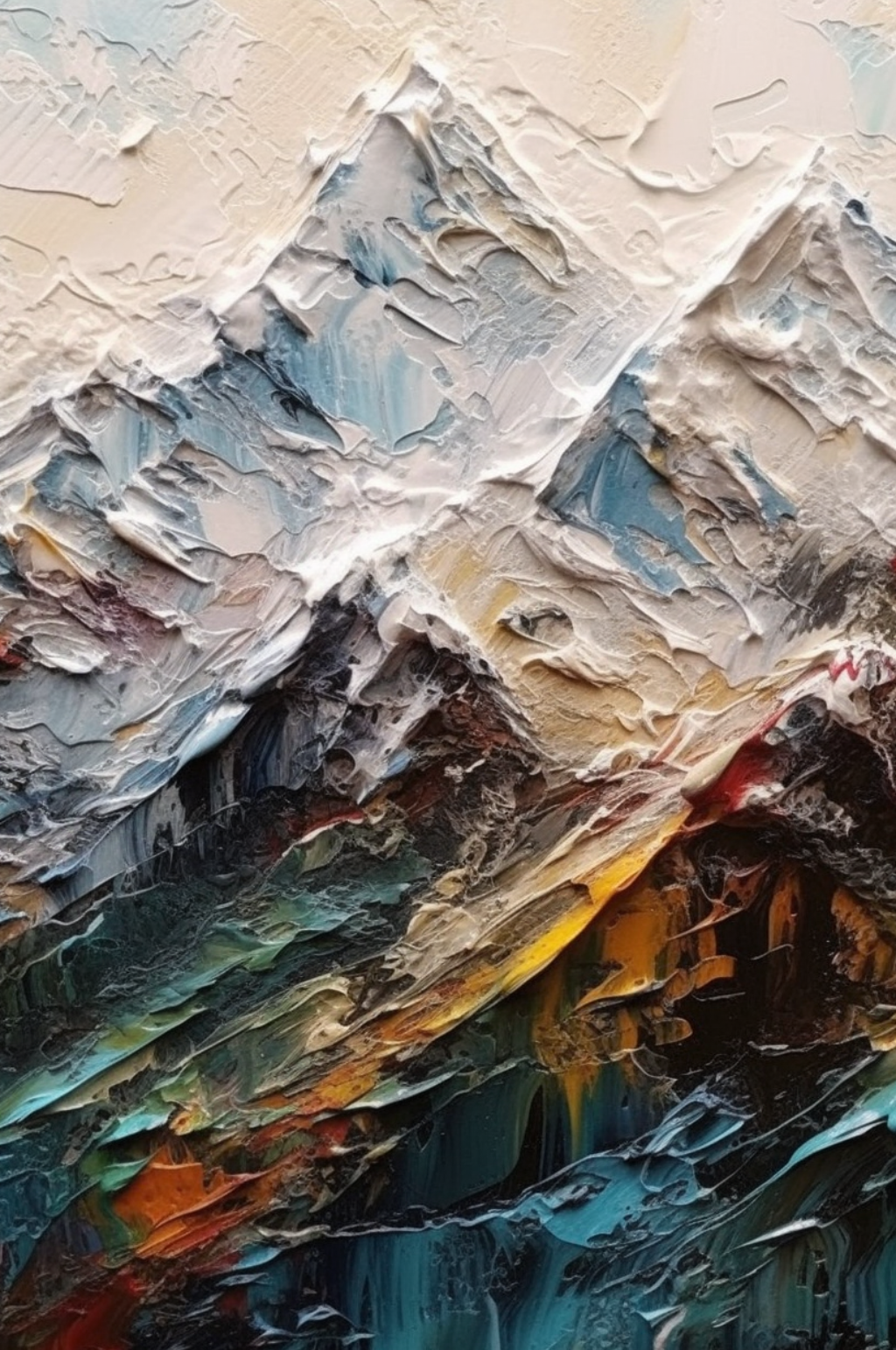 秋天枯黄草地树叶洁白雪山风景油画素材