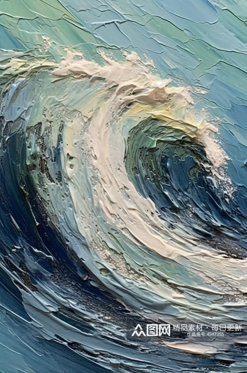 大海恶劣气候海浪滔天白色海浪油画素材