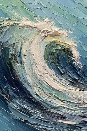 大海恶劣气候海浪滔天白色海浪油画