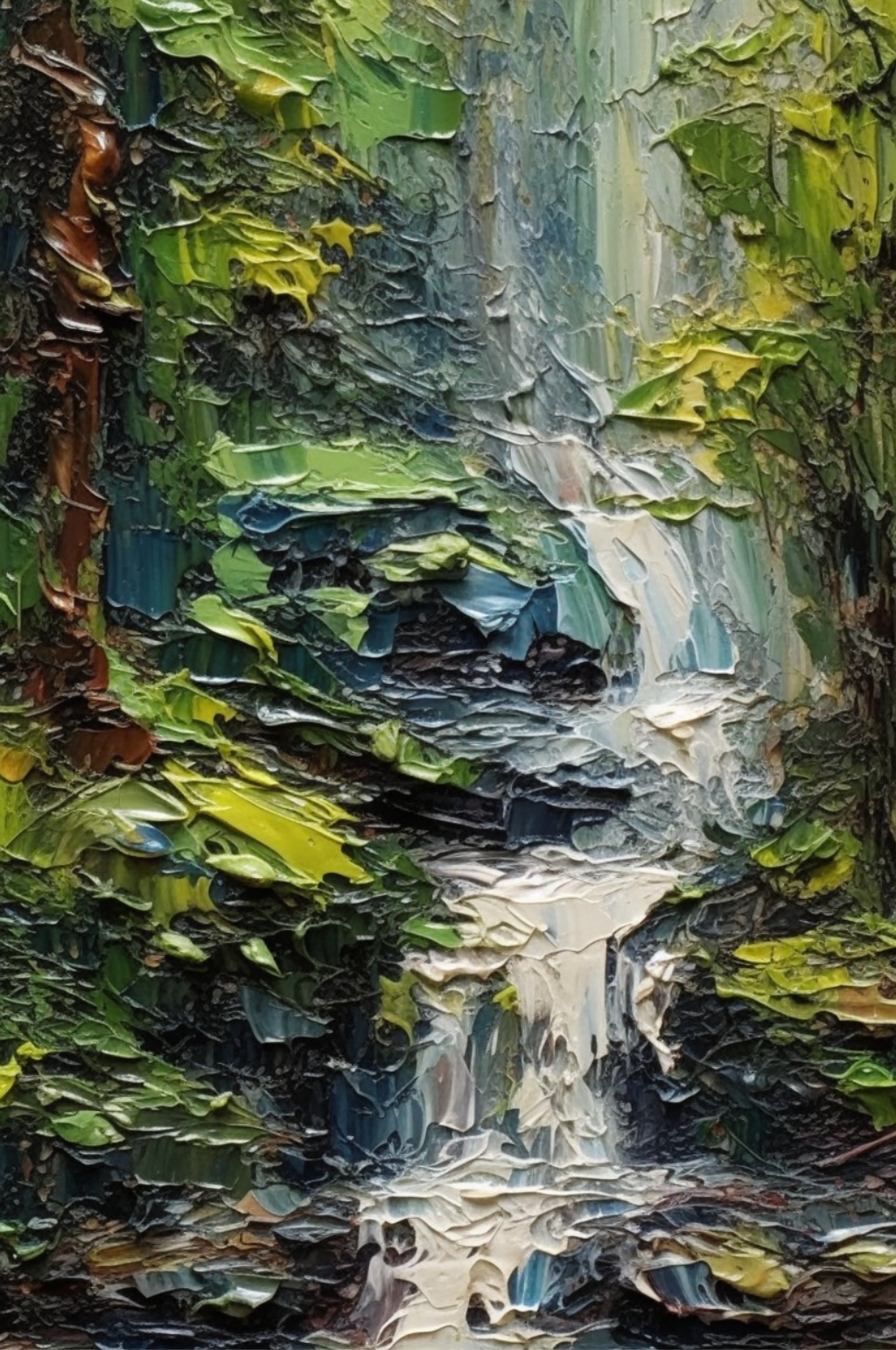 山林小河清澈流水风景油画素材
