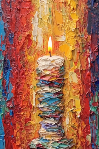 蜡烛烛台烛光火焰油画