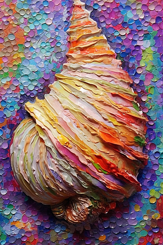 彩色贝壳扇贝发散纹路立体油画