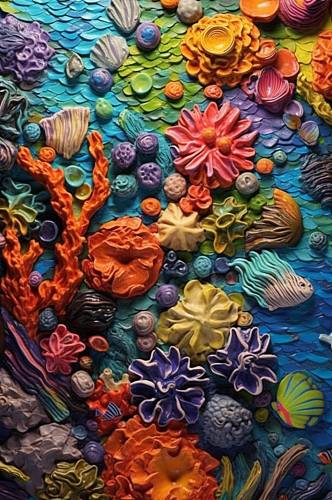 神秘海底海中鱼类珊瑚海鱼遨游油画