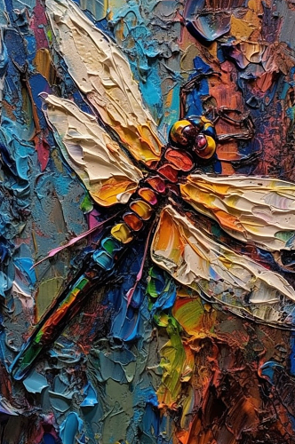 夏季蜻蜓安静舒展翅膀自然油画