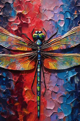 夏季蜻蜓安静舒展翅膀自然油画