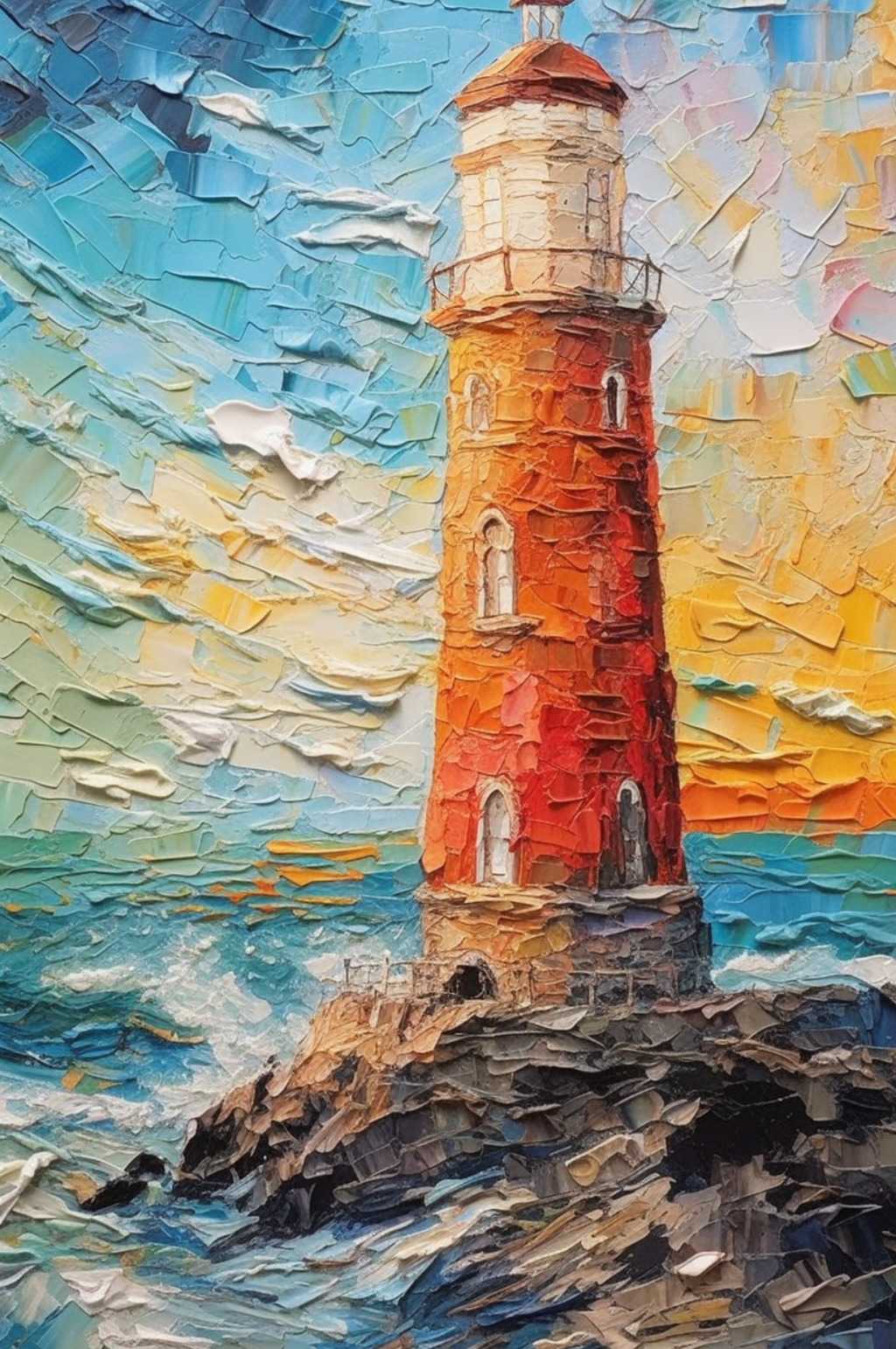 大海海边灯塔风景油画素材