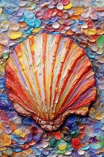 彩色贝壳扇贝发散纹路立体油画