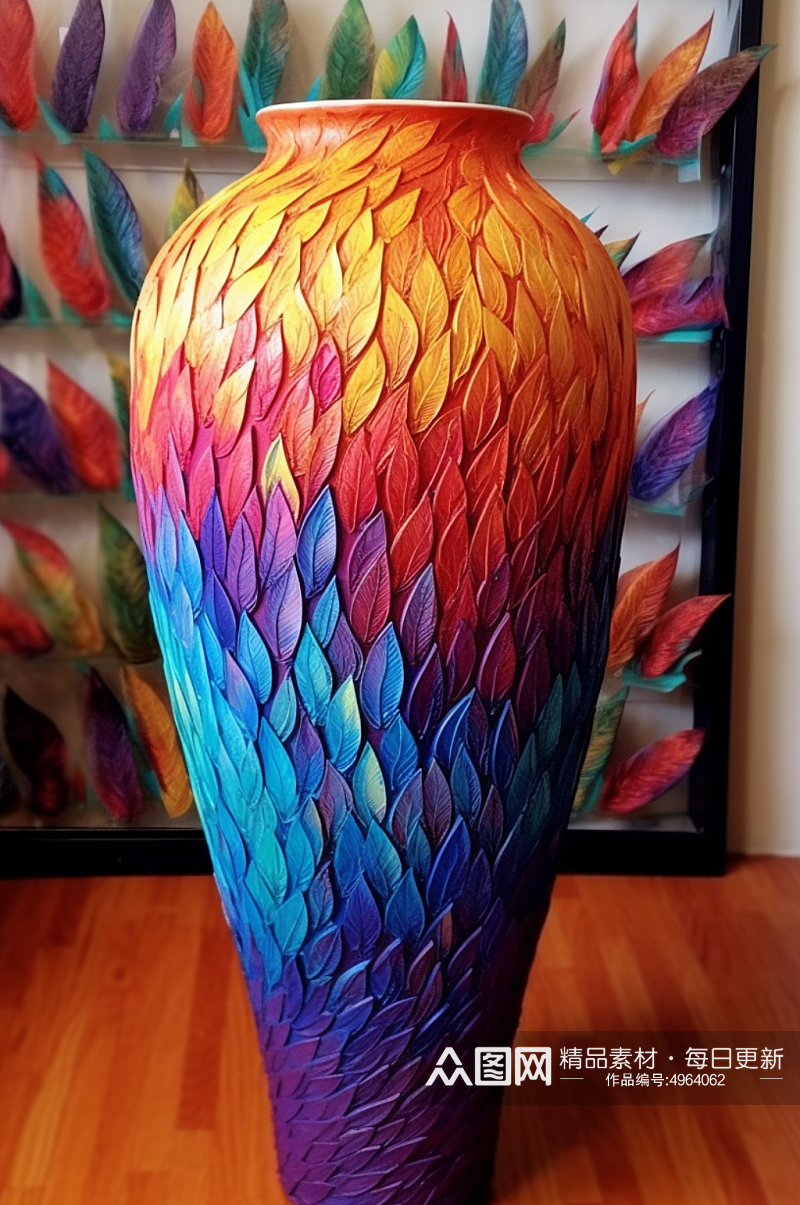 陶瓷花瓶插花鲜艳花朵装饰油画素材