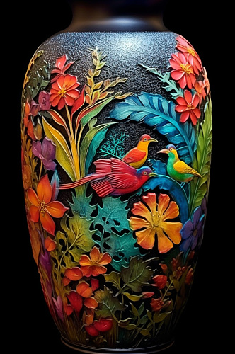 陶瓷花瓶插花鲜艳花朵装饰油画