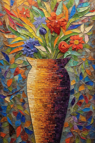陶瓷花瓶插花鲜艳花朵装饰油画