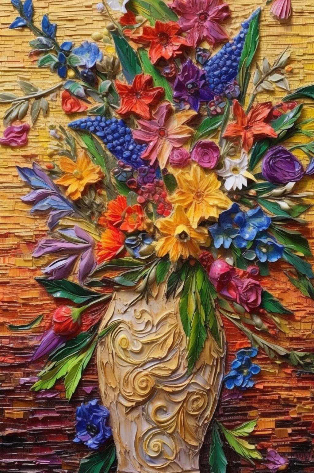 陶瓷花瓶插花鲜艳花朵装饰油画素材