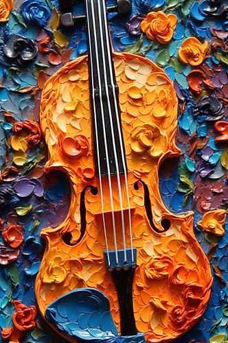 木质小提琴静置油画