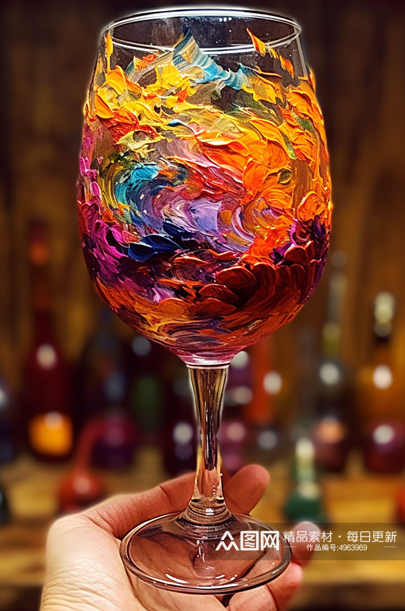 透明玻璃红酒杯高脚杯静置油画素材