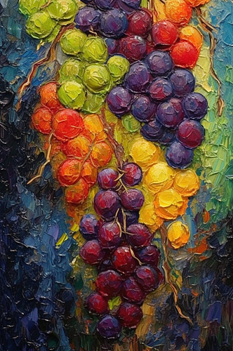 夏季瓜果多彩葡萄水果油画