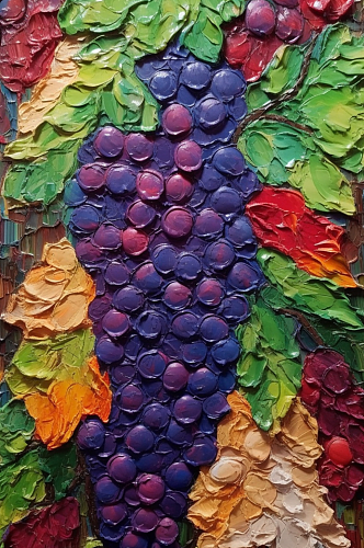 夏季瓜果多彩葡萄水果油画