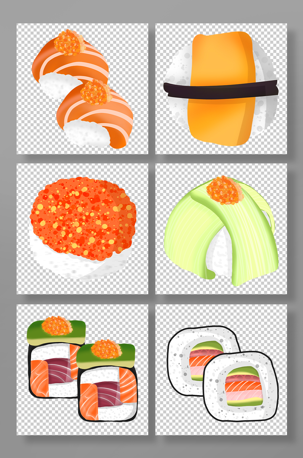 手绘卡通三文鱼寿司日料美食元素插画素材