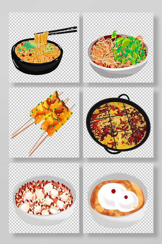 手绘美味重庆特色美食元素插画-众图网