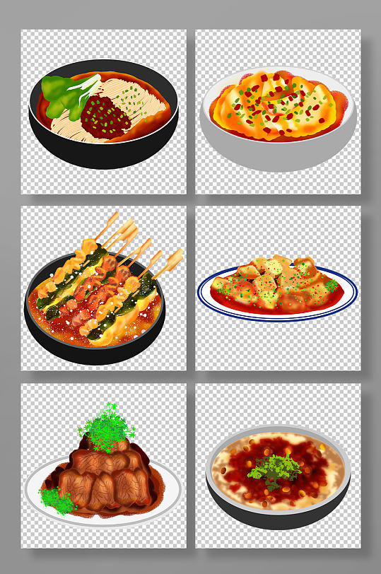 手绘美味成都特色美食元素插画-众图网