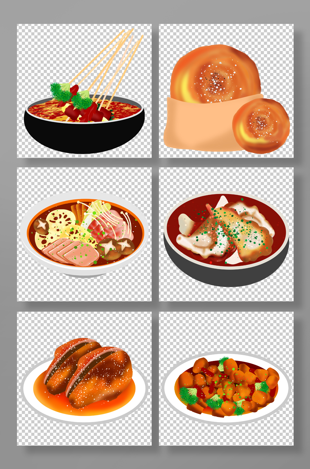 美味手绘卡通成都特色美食元素插画素材