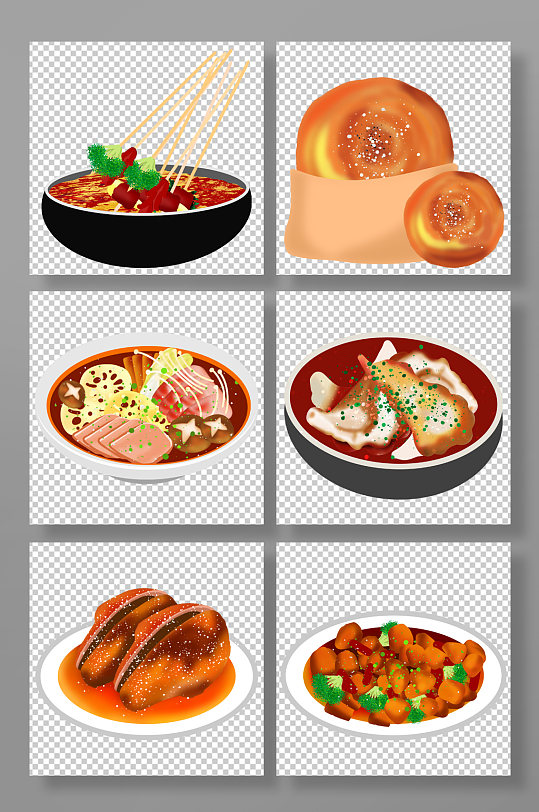 美味手绘卡通成都特色美食元素插画-众图网