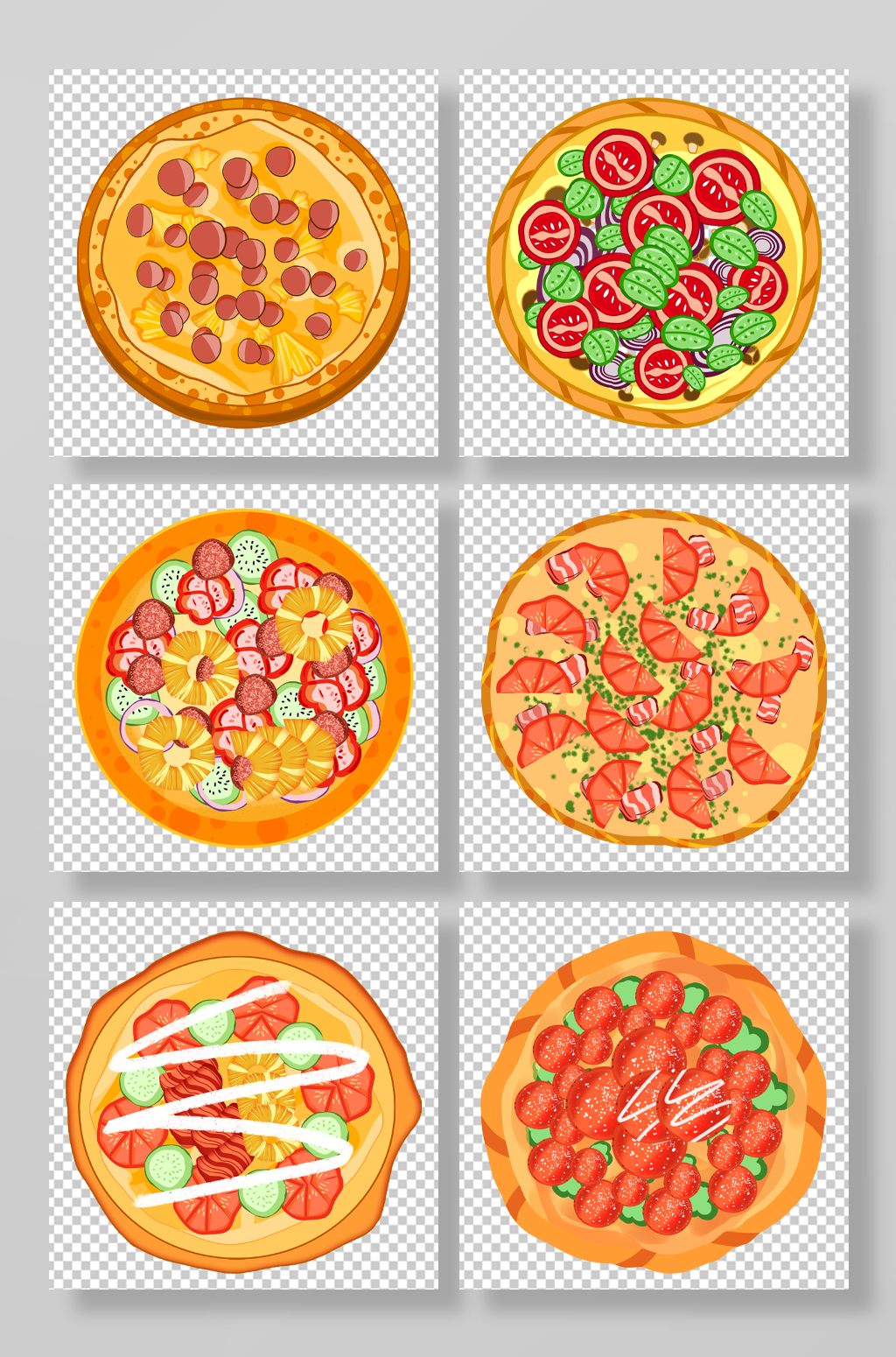 卡通手绘披萨矢量美食元素插画素材