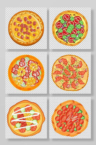 卡通手绘披萨矢量美食元素插画
