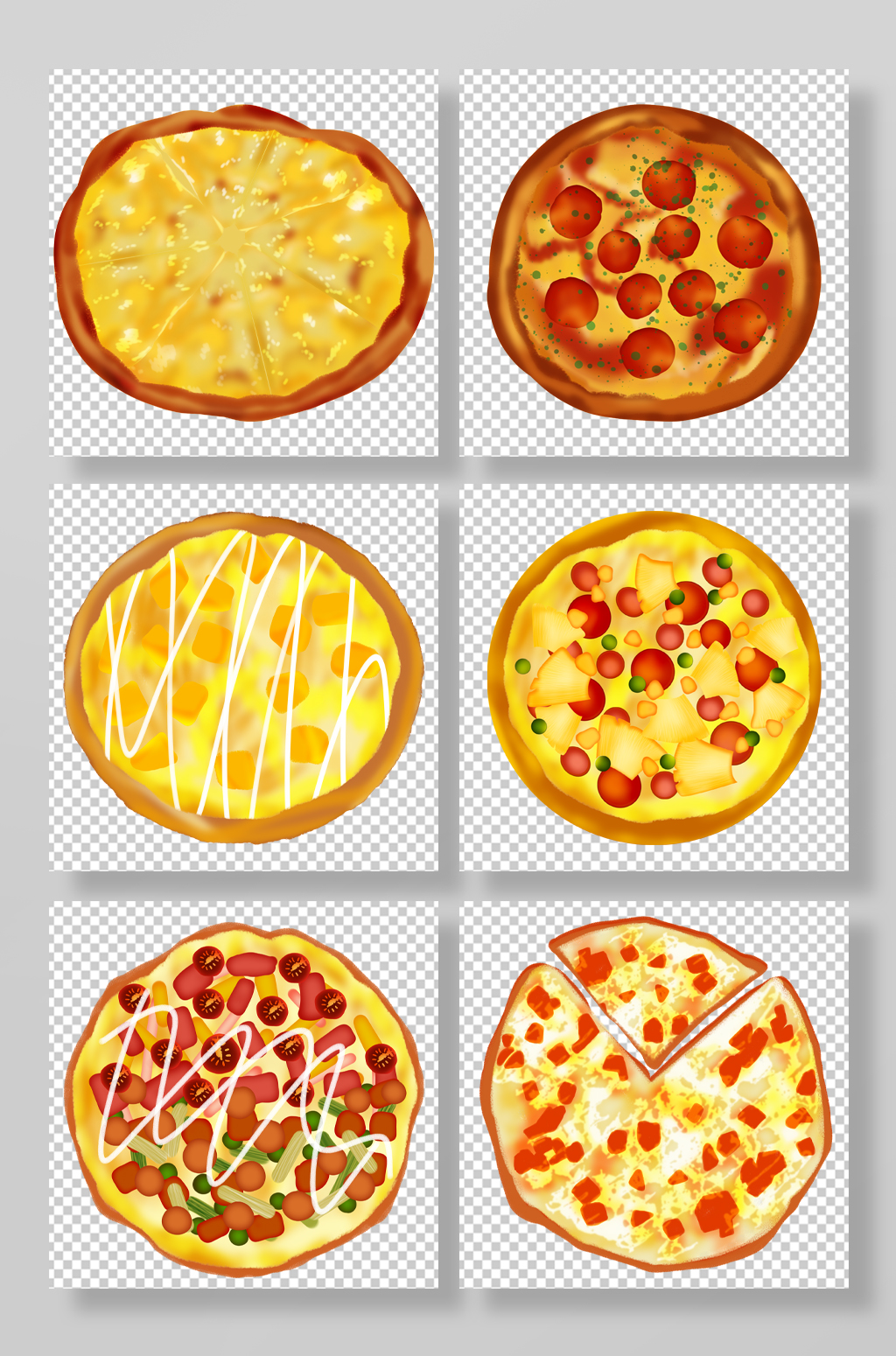 美味手绘披萨矢量美食元素插画素材