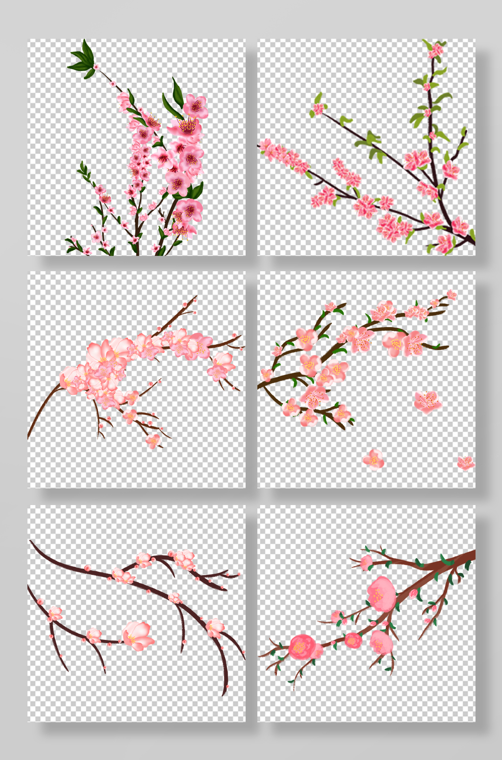 古风桃花手绘元素插画素材
