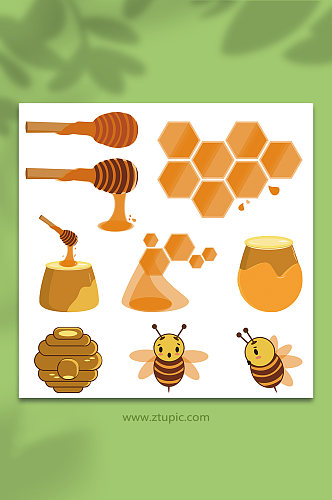 手绘矢量蜂蜜包装插画元素