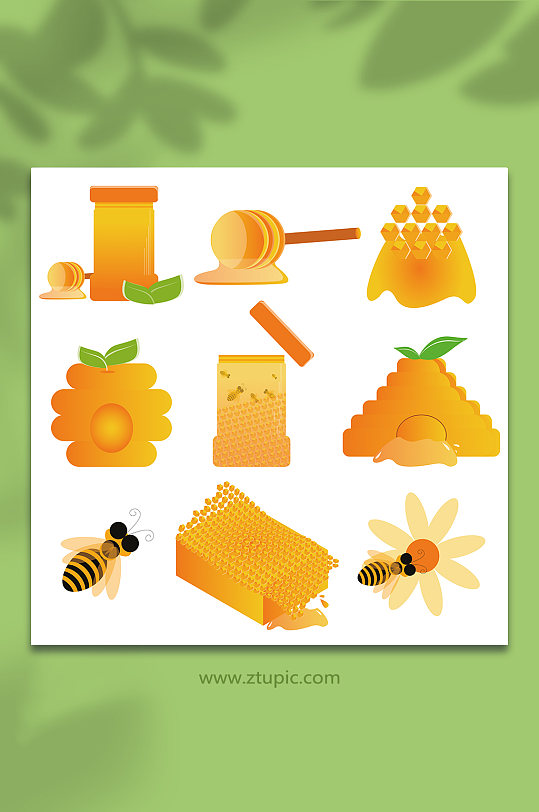 手绘矢量蜜蜂蜂蜜包装插画元素
