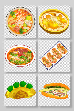 越南特色美味美食手绘插画元素