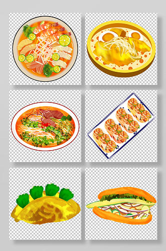 越南特色美味美食手绘插画元素