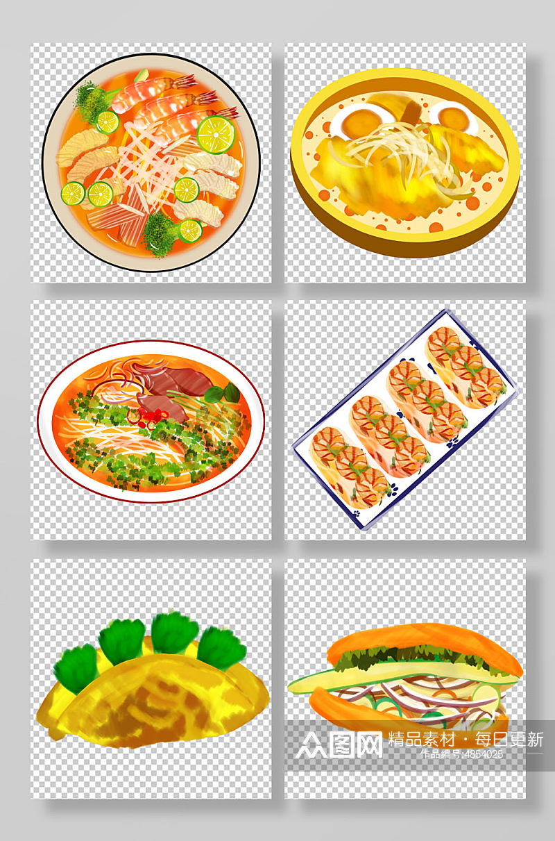 越南特色美味美食手绘插画元素素材