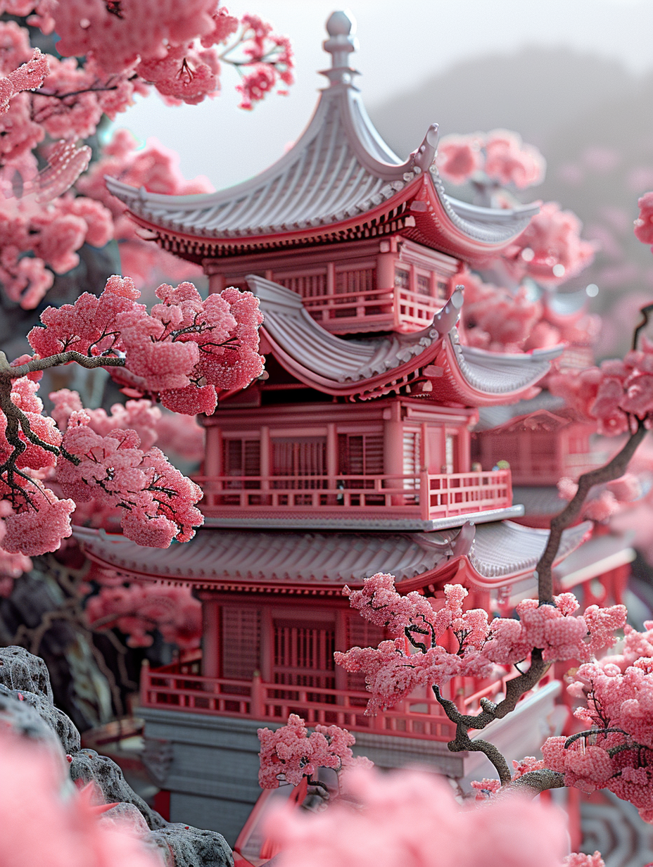 精致的3D立体古代建筑阁楼素材