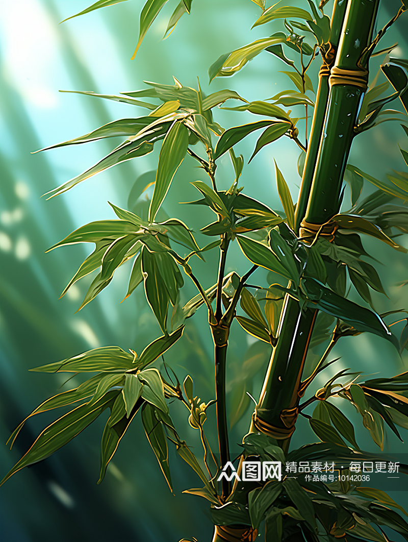 唯美漂亮的竹林竹叶植物素材