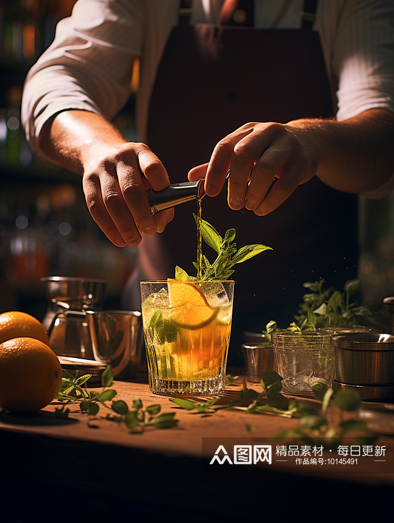 正在调试鸡尾酒的调酒师素材