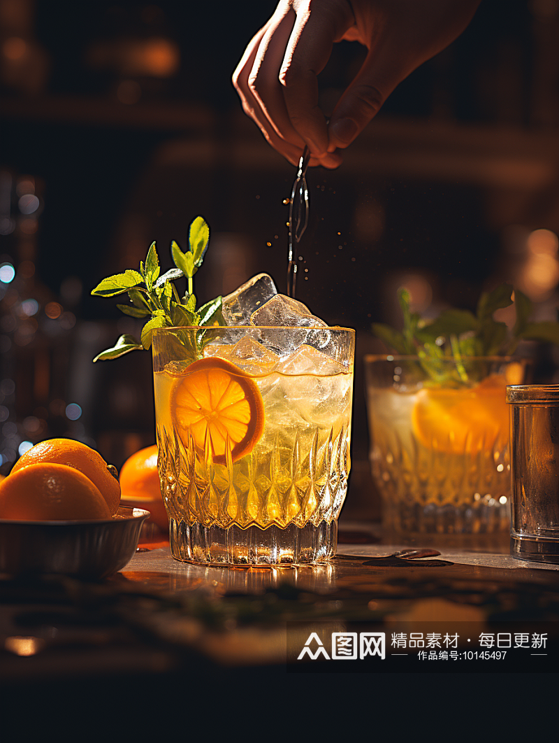 正在调试鸡尾酒的调酒师素材