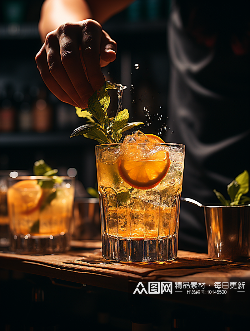 正在调试鸡尾酒的调酒师素材