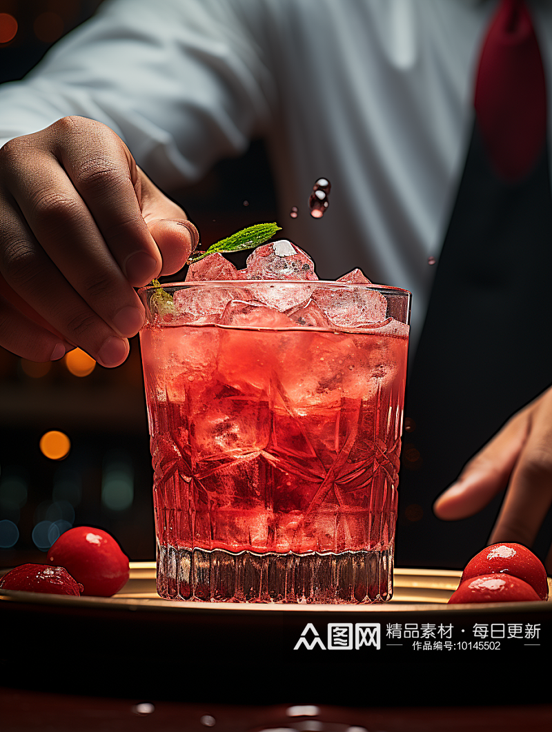 正在调试鸡尾酒的调酒师素材