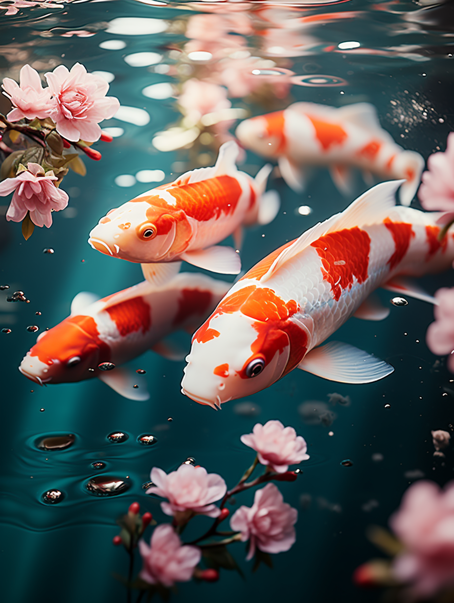 湖水中游动的锦鲤场景素材
