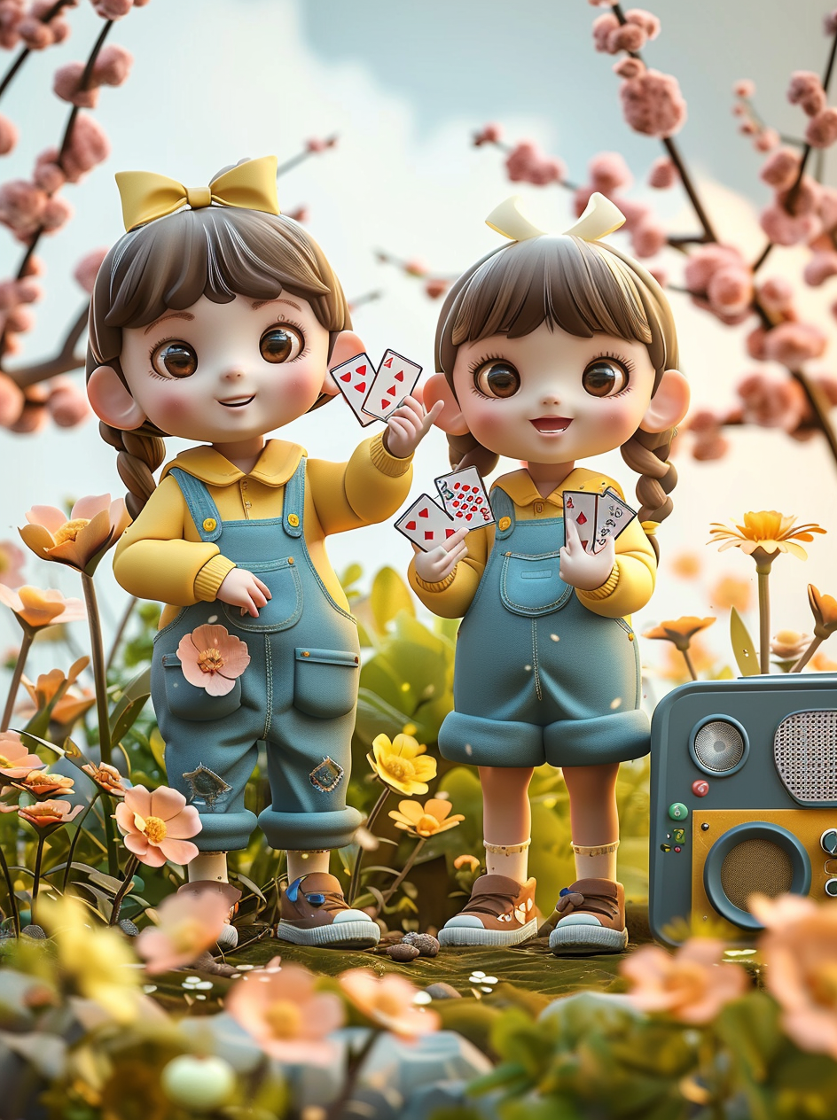拿着扑克牌的卡通小孩素材