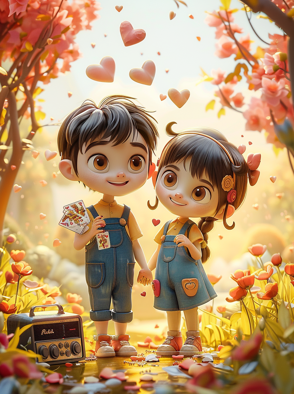 拿着扑克牌的卡通小孩素材